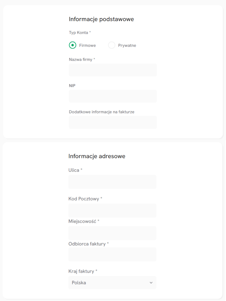 uzupełnianie danych do faktury
